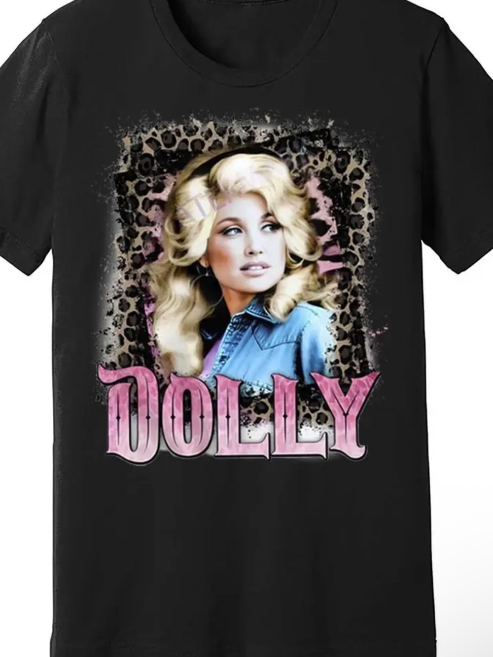 Black Short Sleeve Graphic Tee with Pink Dolly Portrait - Picture 2 of 3